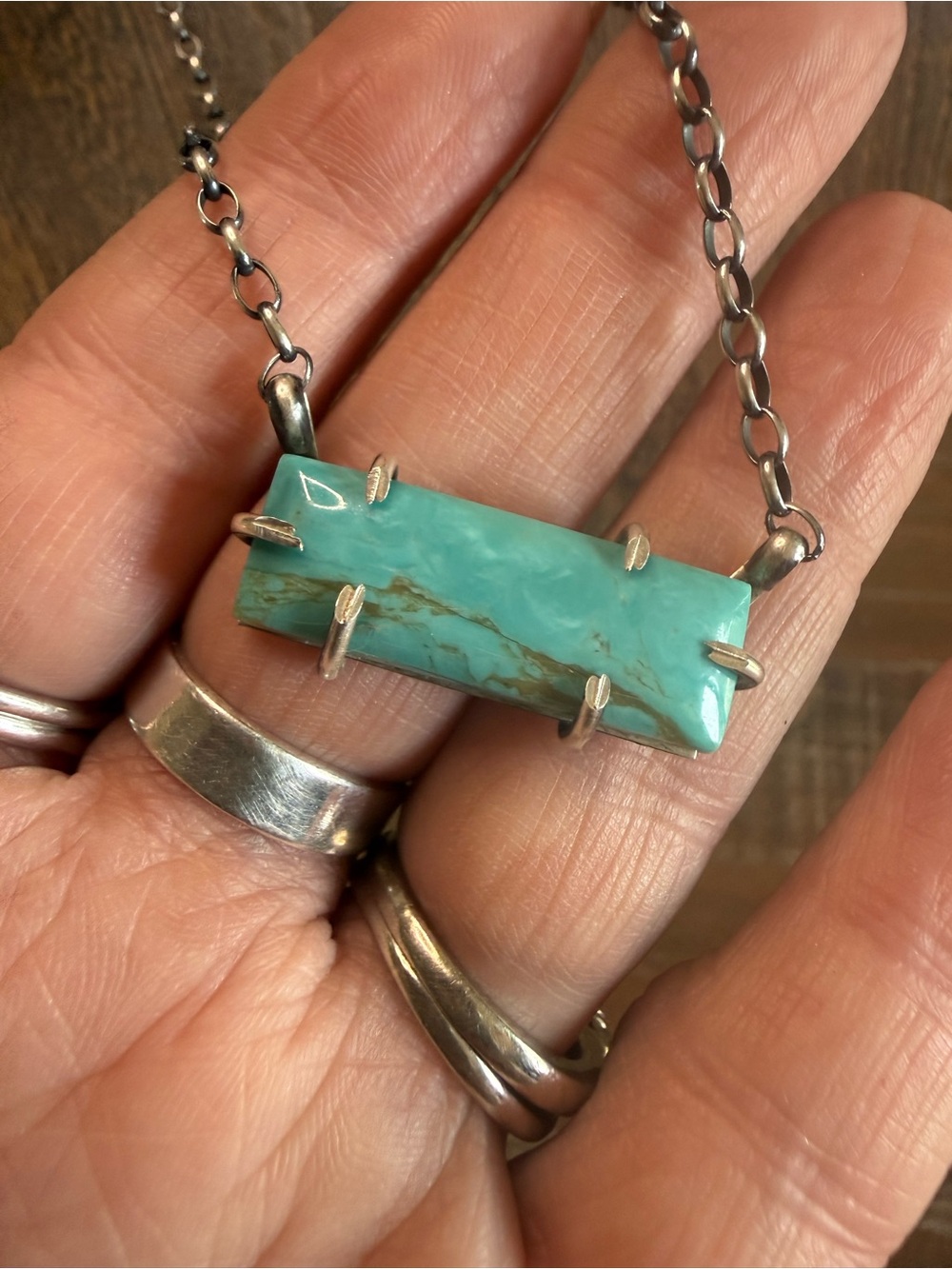 Donovan Skeet Navajo Turquoise Bar Necklace Sterling Silver Signed Authentic